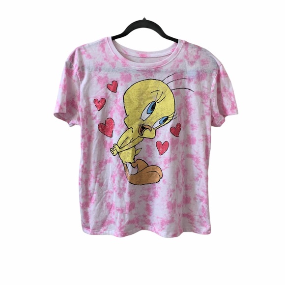 🌵Tweety Bird Tie Dye T Shirt - Pink & White S - Picture 3 of 6